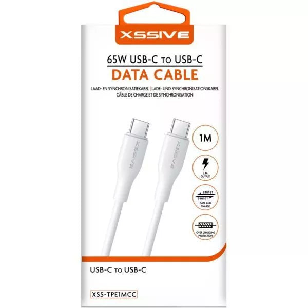 Xssive 65W USB-C naar USB-C Laad en Synchronisatiekabel 3m Wit