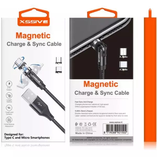 Xssive Magnetische USB naar USB-C en Micro USB Laad en Synchronisatiekabel 1m Zwart3