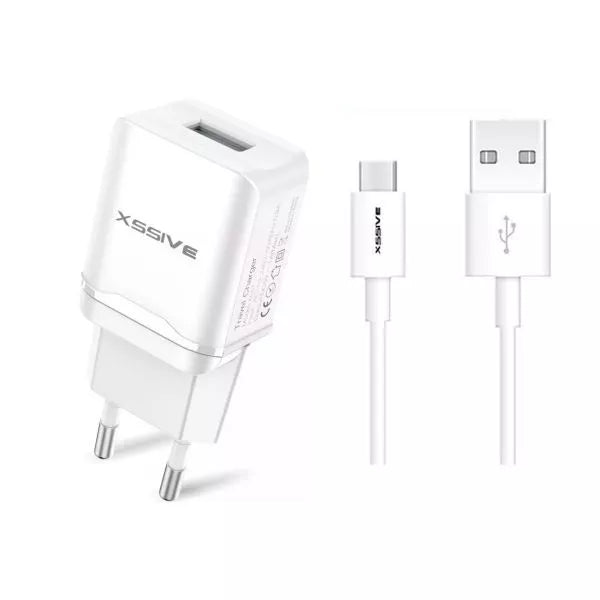 Xssive Thuislader USB 2.1A + 1m Type USB-C Kabel Wit1
