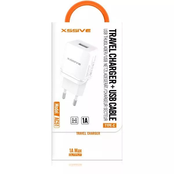 Xssive Thuislader USB 2.1A + 1m Type USB-C Kabel Wit2