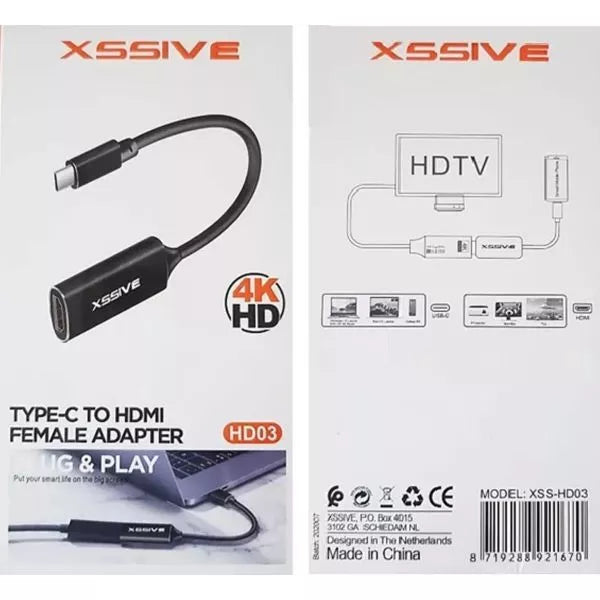 Xssive Type-C naar HDMI Female Adapter 4K HD HD03 Zwart