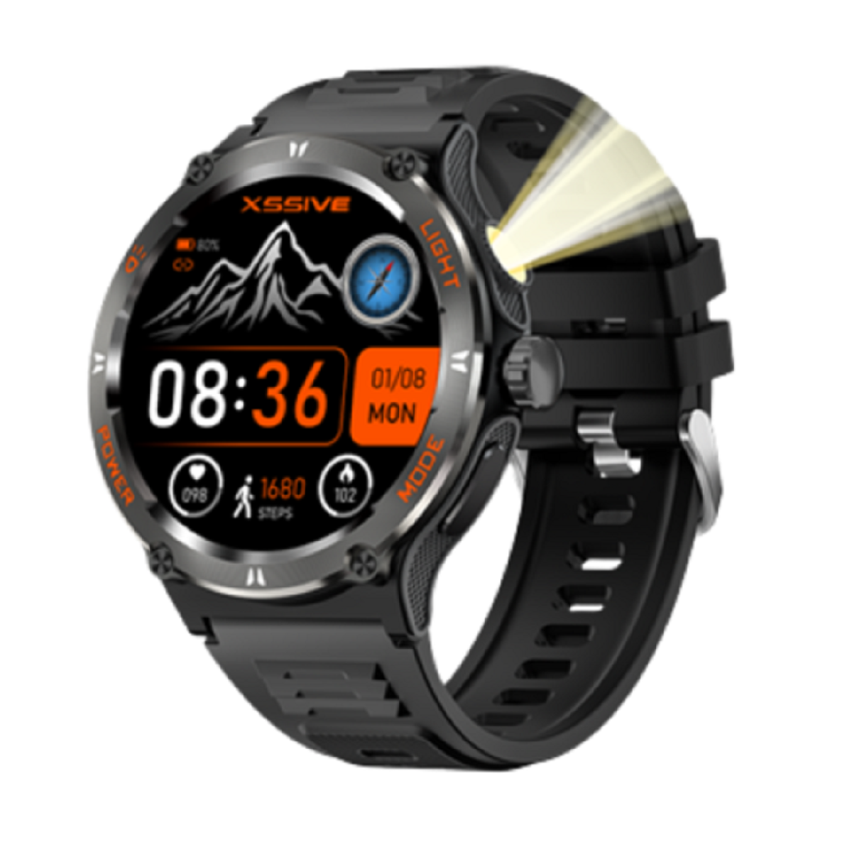 AMOLED smartwatch met LED zaklamp in actie