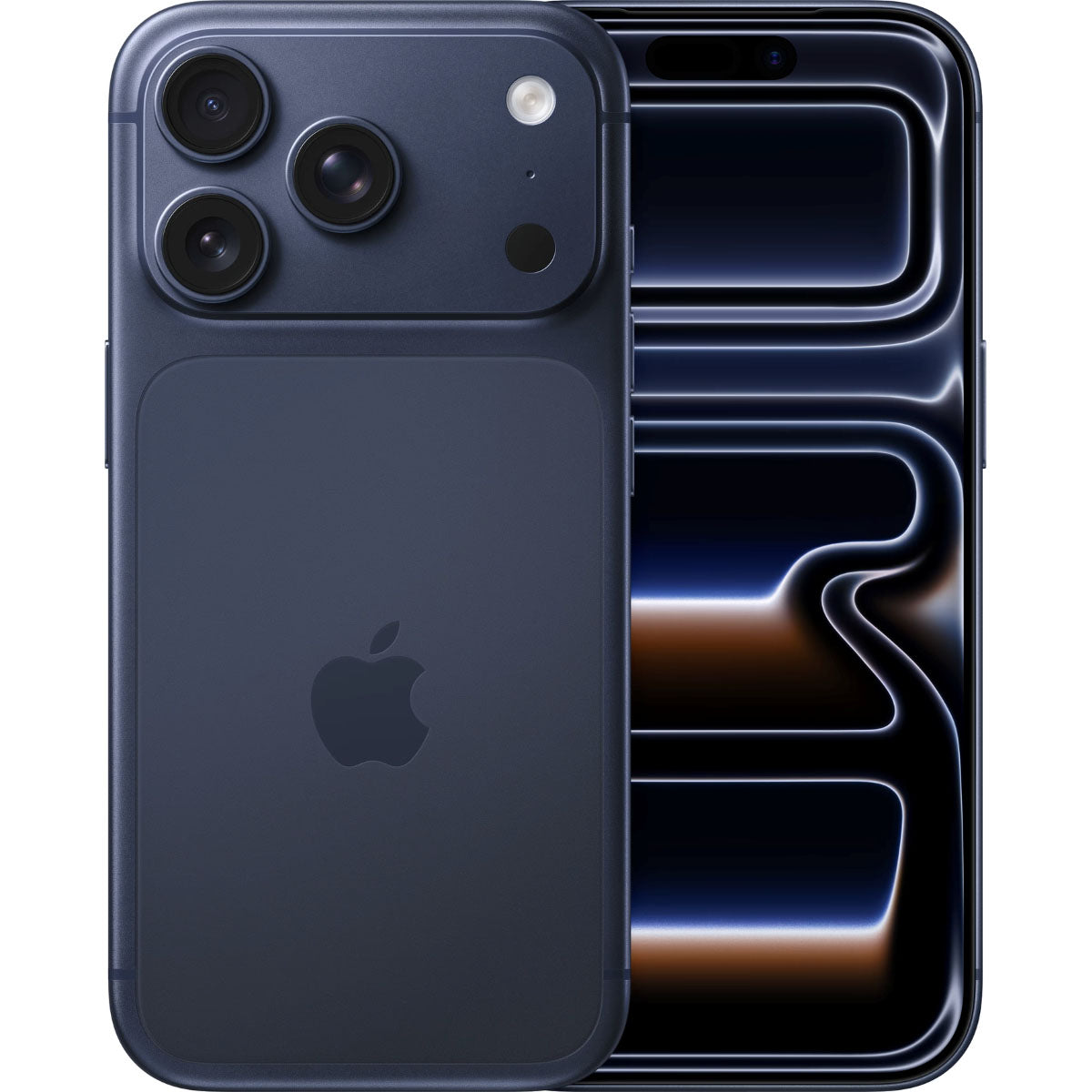 Apple iPhone 17 Pro Blauw voor- en achteraanzicht met titanium design