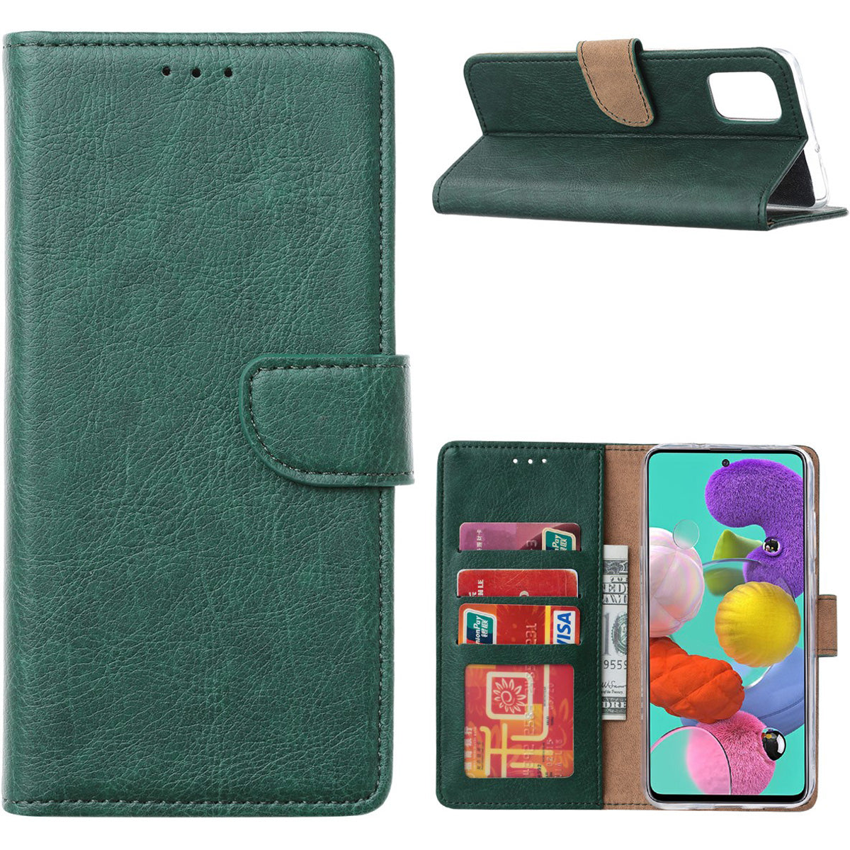Xssive Lederen Wallet Book Case Samsung Galaxy A16 5G Groen binnenkant, kaarthouders, standfunctie, magneetsluiting