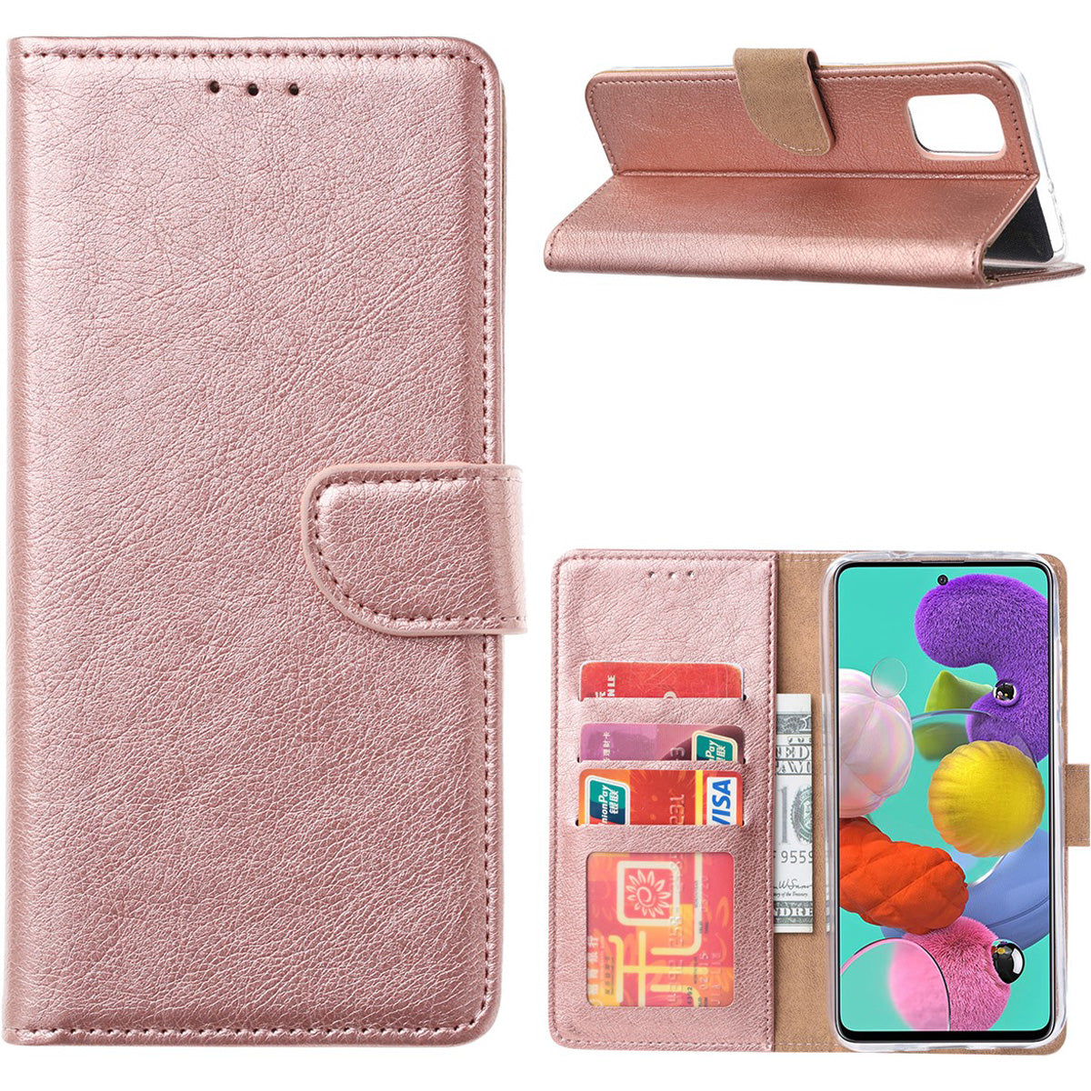 Xssive Lederen Wallet Book Case Samsung Galaxy A36 5G Rosegoud binnenkant, kaarthouders, standfunctie, magneetsluiting