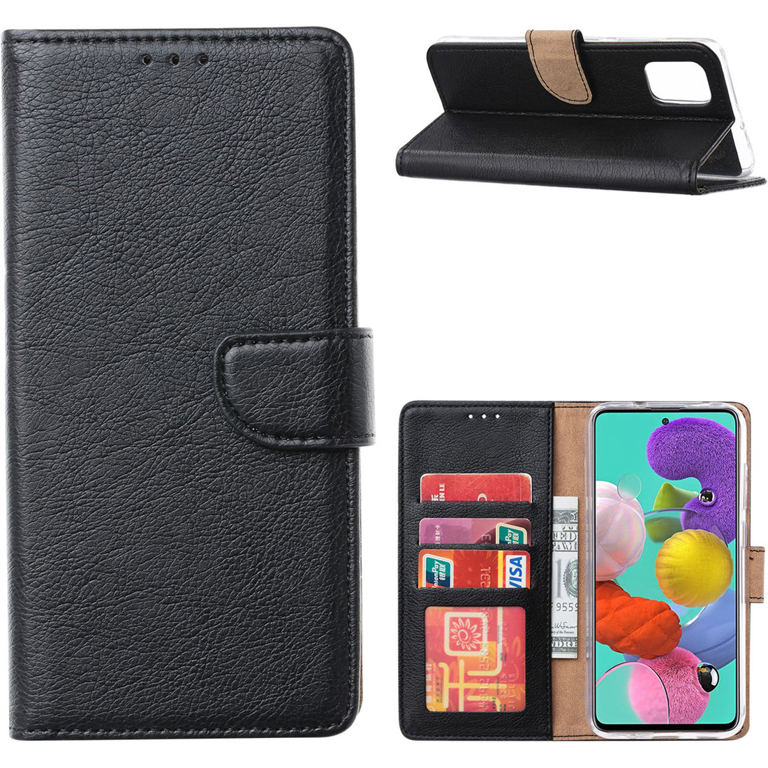 Xssive Lederen Wallet Book Case Samsung Galaxy A36 5G Zwart binnenkant, kaarthouders, standfunctie, magneetsluiting
