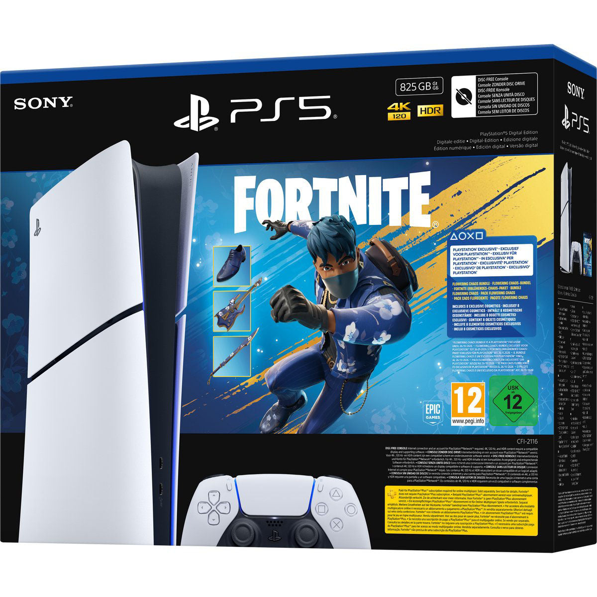 PlayStation 5 – Digital Edition - Slim - 825GB - Fortnite Cosmetics Flowering Chaos Voordeelbundel Gameconsole