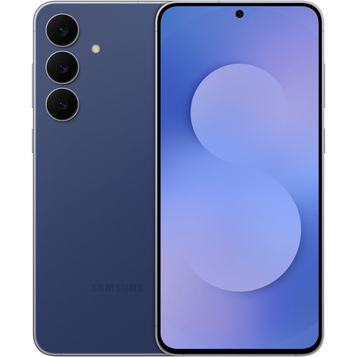Volledig overzicht van de Samsung Galaxy S25 FE voorzijde met AMOLED scherm en achterzijde met de drievoudige camera.