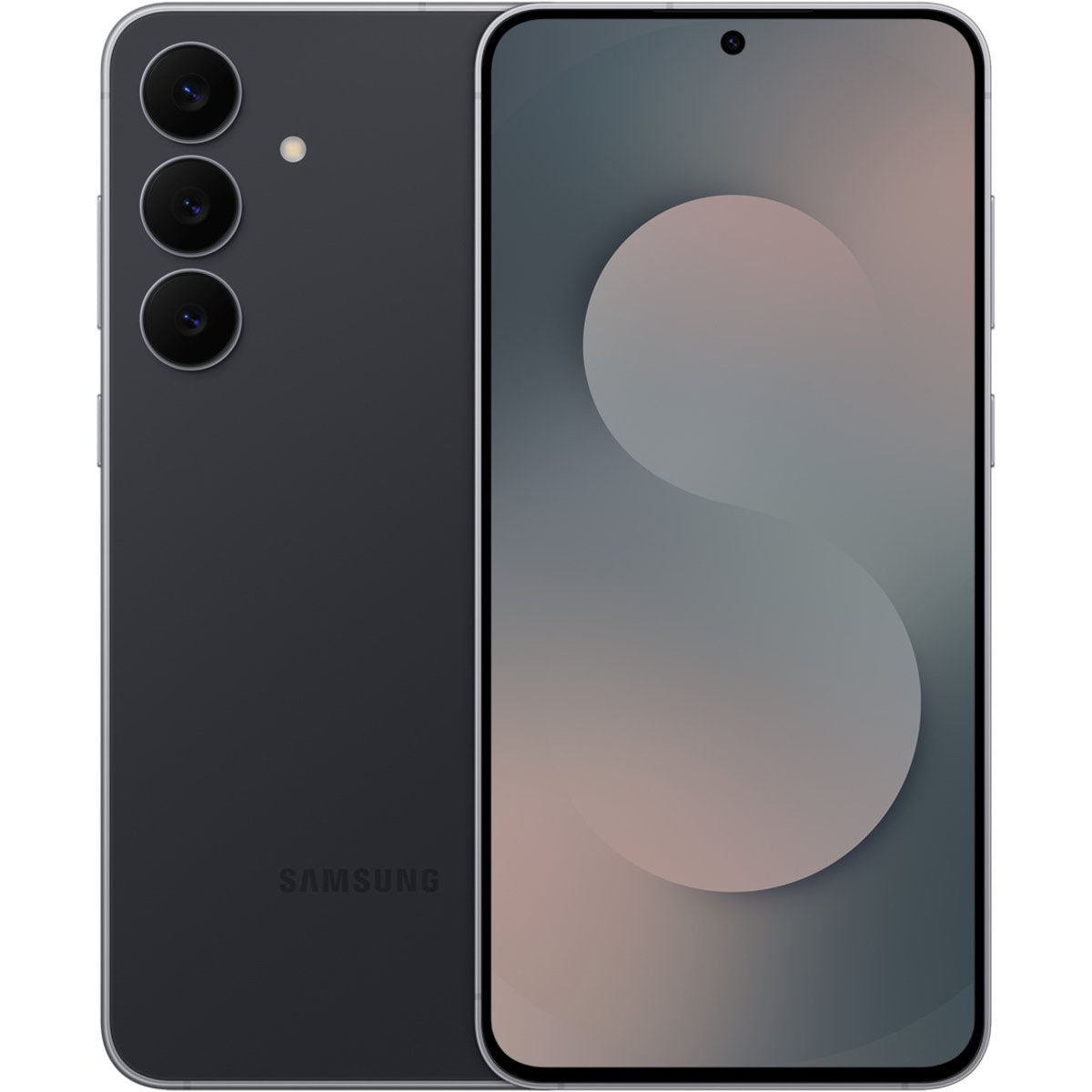 Volledig overzicht van de Samsung Galaxy S25 FE voorzijde met AMOLED scherm en achterzijde met de drievoudige camera.