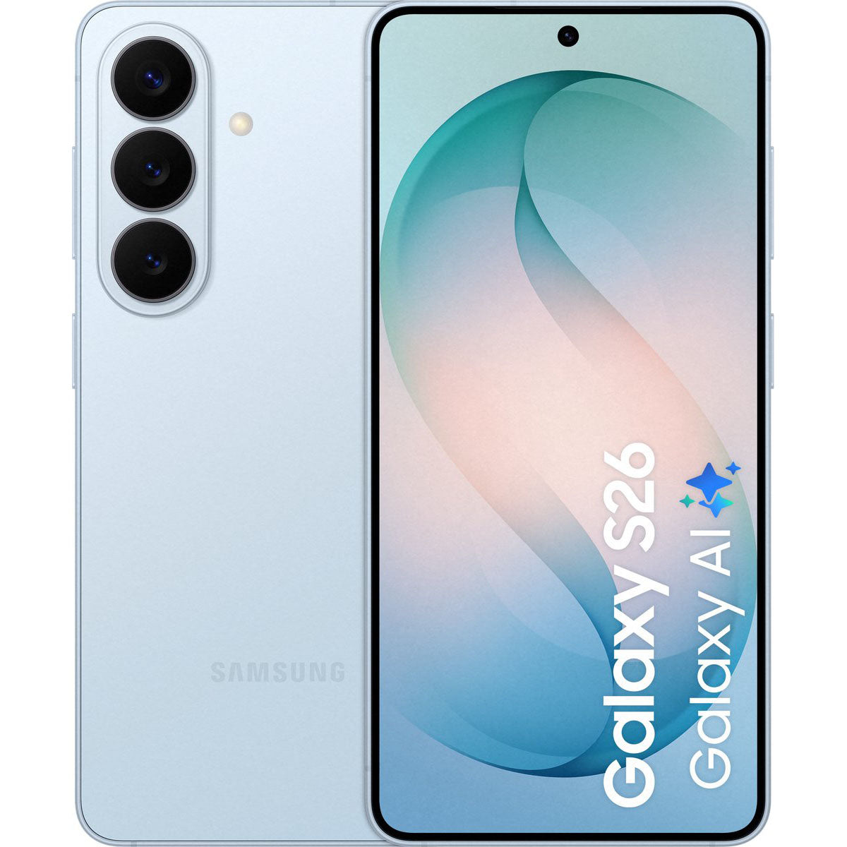 Voor- en achterzicht van de nieuwe Samsung Galaxy S26 smartphone met AI-camera's en helder AMOLED display