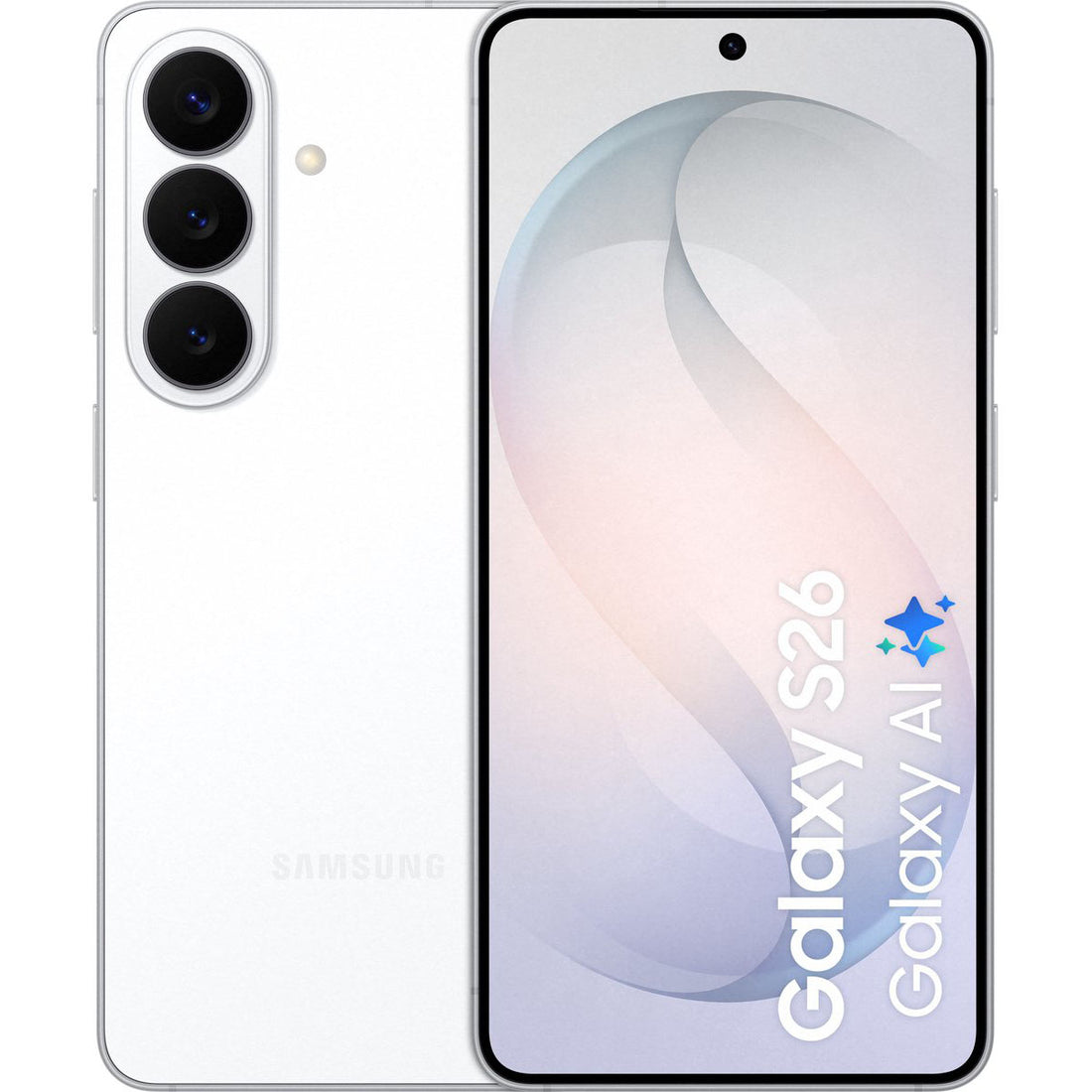 Voor- en achterzicht van de nieuwe Samsung Galaxy S26 smartphone met AI-camera's en helder AMOLED display