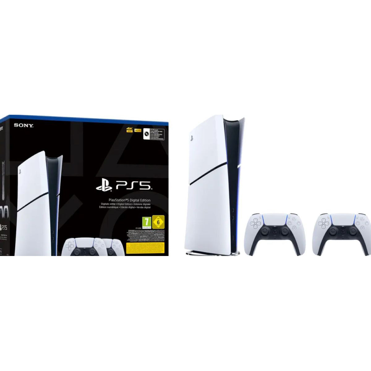 Sony PlayStation 5 Slim Digital Edition - 2 DualSense Draadloze Controllers Bundel Zwart/Wit