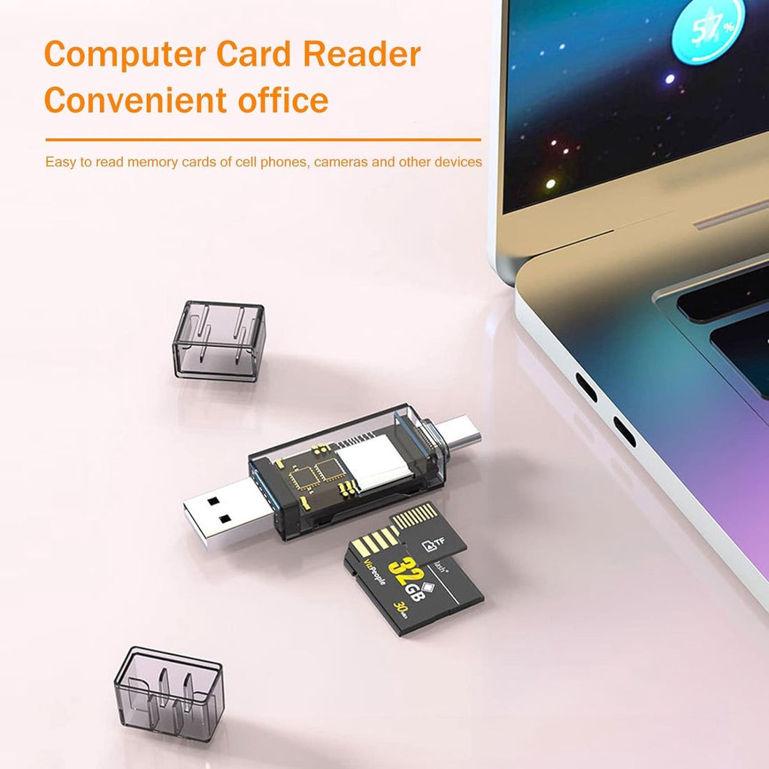 TF/SD kaartlezer met USB en USB-C poort voor snelle gegevensoverdracht
