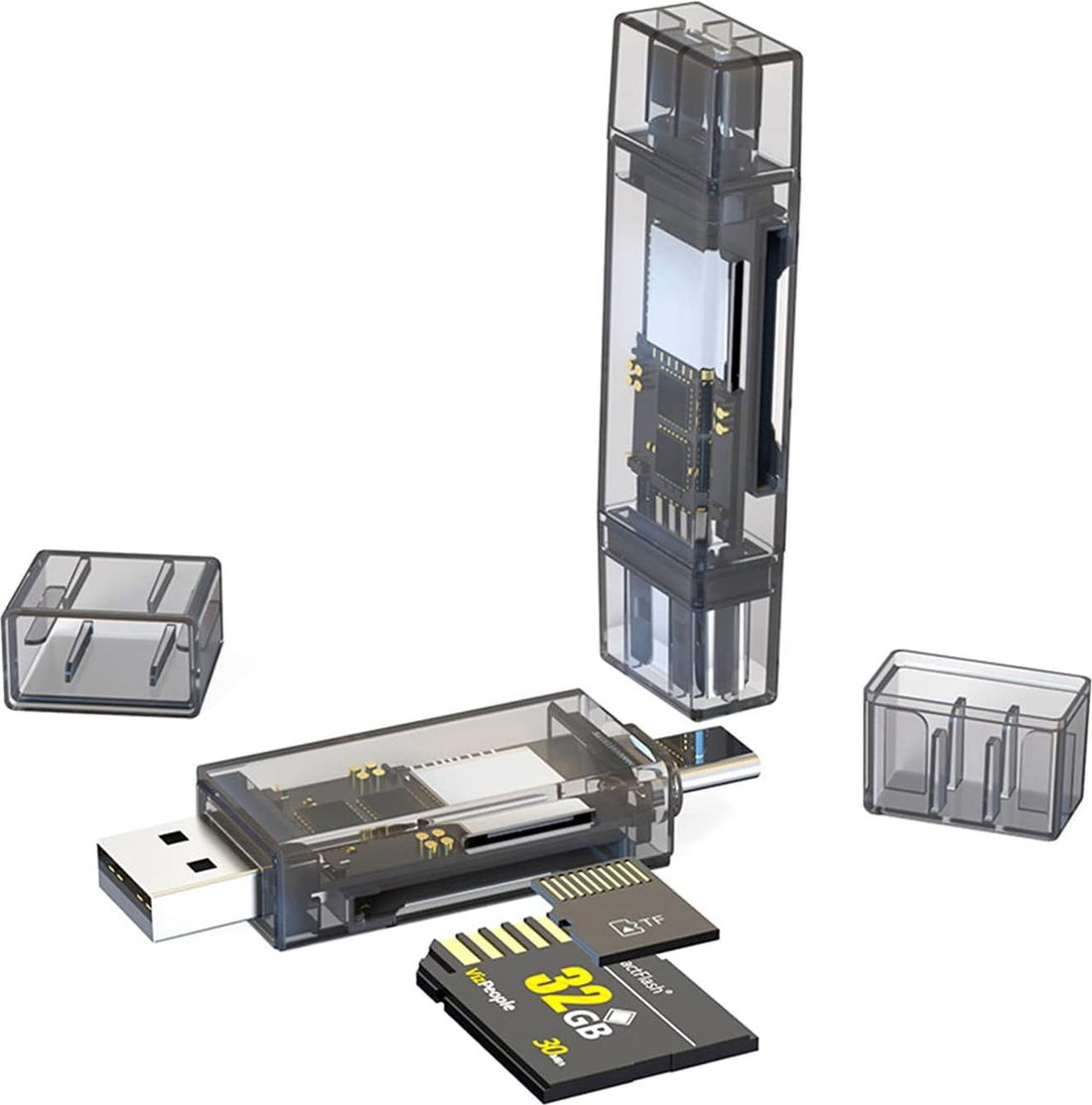 TF/SD kaartlezer met USB en USB-C poort voor snelle gegevensoverdracht
