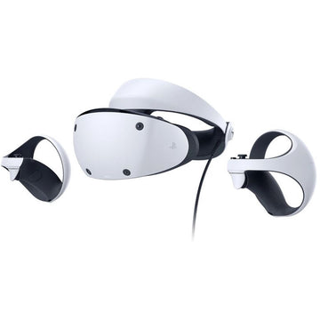 Sony PlayStation VR2 voor- en achteraanzicht met VR-headset en Sense-controllers
