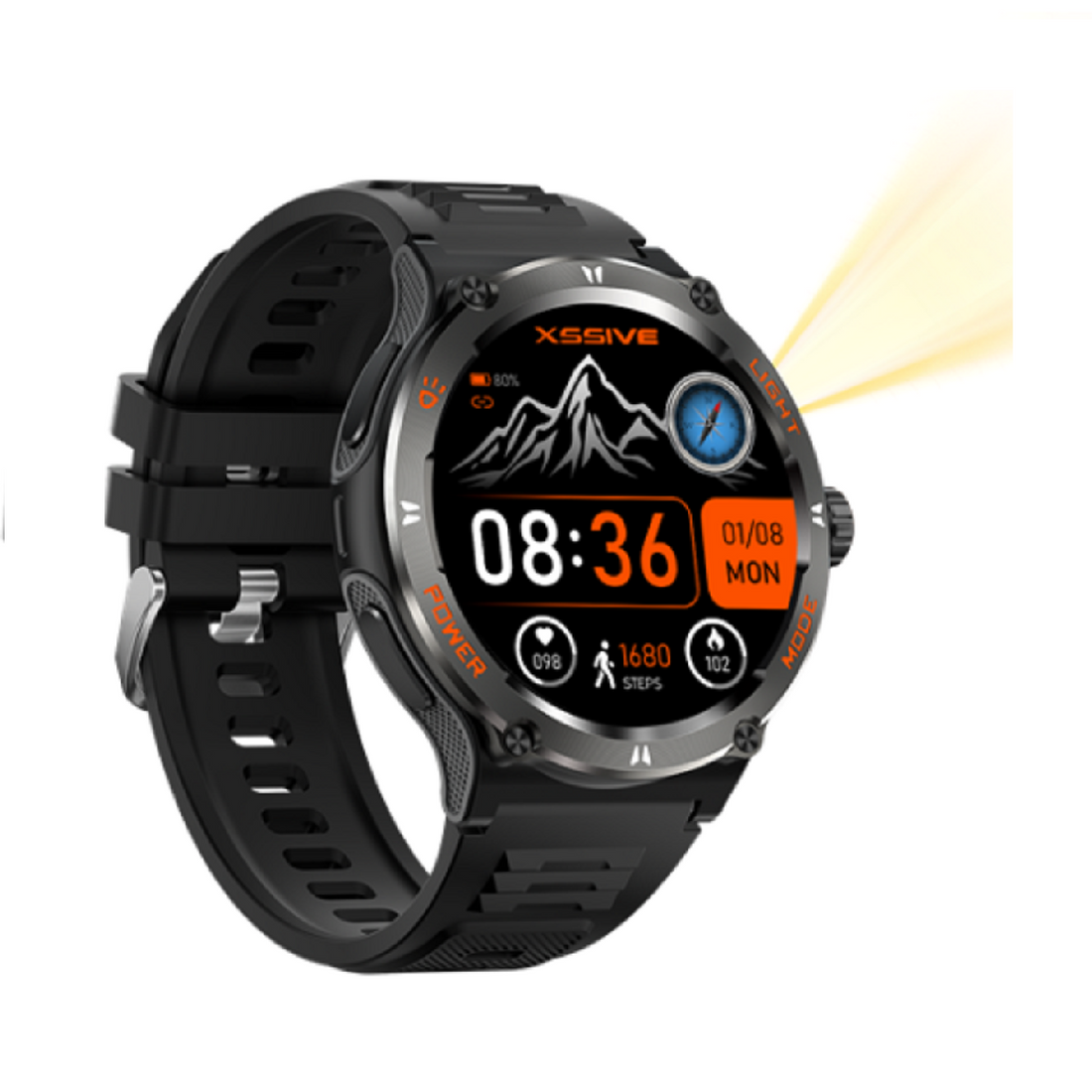 AMOLED smartwatch met LED zaklamp in actie