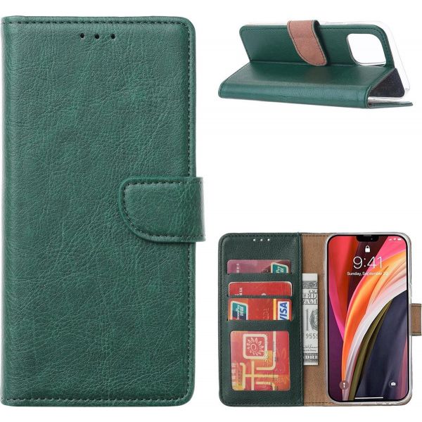 Xssive Lederen Wallet Book Case Apple iPhone 16 Groen binnenkant, kaarthouders, standfunctie, magneetsluiting